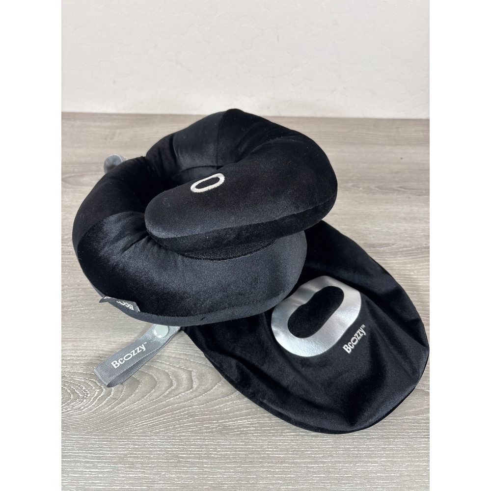 Bcozzy FLAT Back Neck Brace Pillow for Travel Black Large Support Chin Head